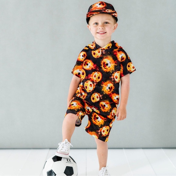Bums and Roses Other - BUMS AND ROSES Blazing Goals NATURAL BAMBOO Hooded T-Shirt & Shorts Set 2T